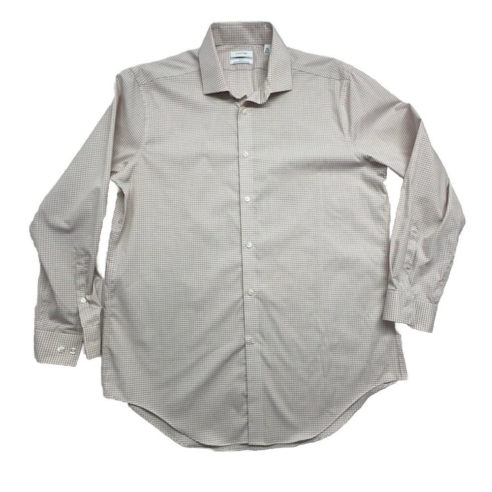 Calvin Klein Shirt Mens Slim Fit Performance No Iron Long Sleeve 16.5 34 35